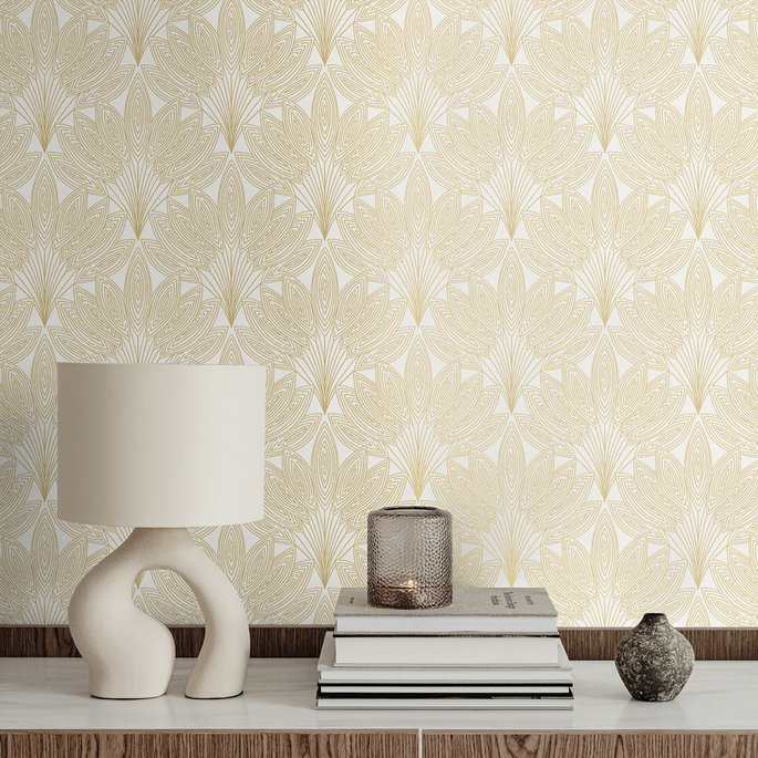 NextWall Peel &amp; Stick Peacock Leaves Metallic Gold Wallpaper image 4 of 5