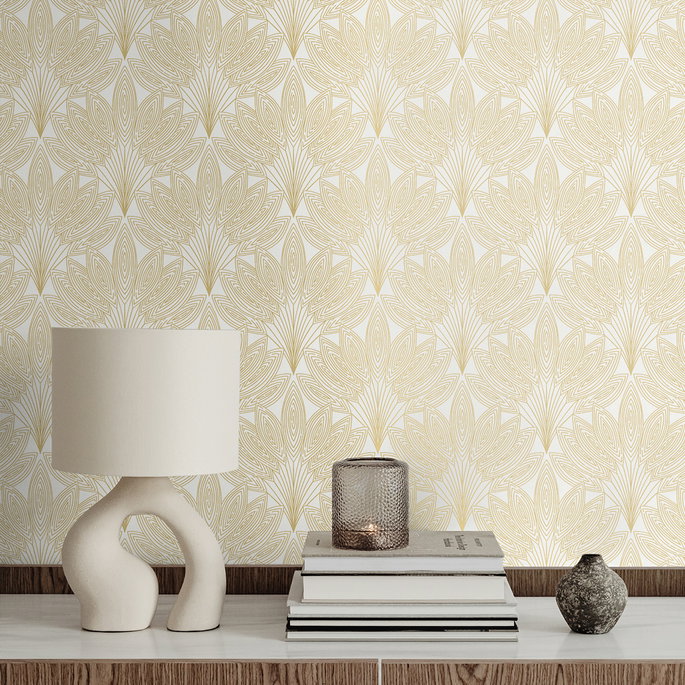 NextWall Peel &amp; Stick Peacock Leaves Metallic Gold Wallpaper image 4 of 5