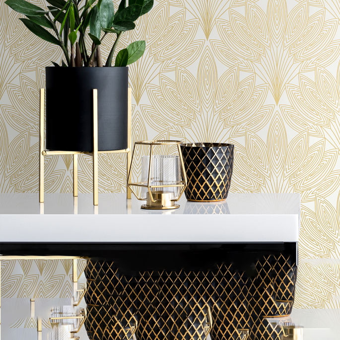 NextWall Peel &amp; Stick Peacock Leaves Metallic Gold Wallpaper image 5 of 5