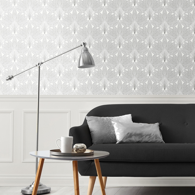 NextWall Peel &amp; Stick Peacock Leaves Metallic Silver Wallpaper image 2 of 5