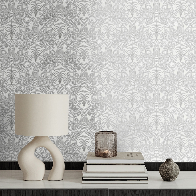 NextWall Peel &amp; Stick Peacock Leaves Metallic Silver Wallpaper image 4 of 5