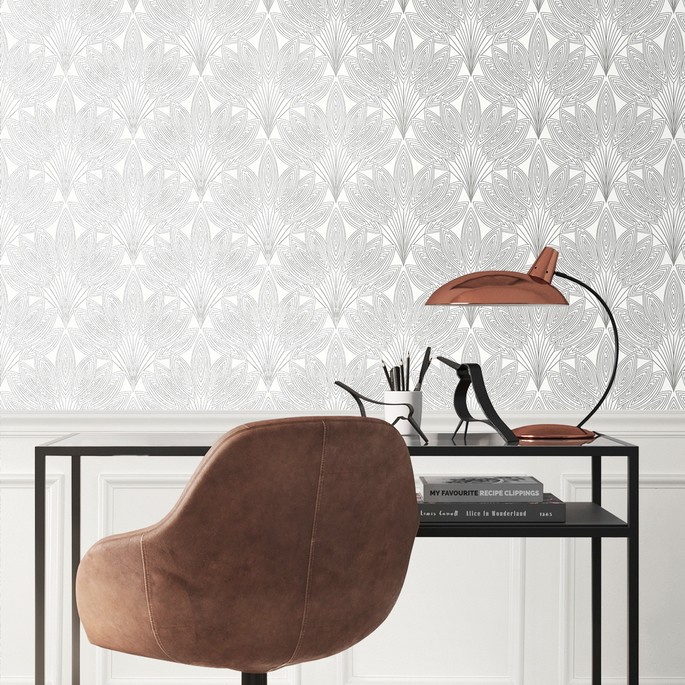 NextWall Peel &amp; Stick Peacock Leaves Metallic Silver Wallpaper image 5 of 5