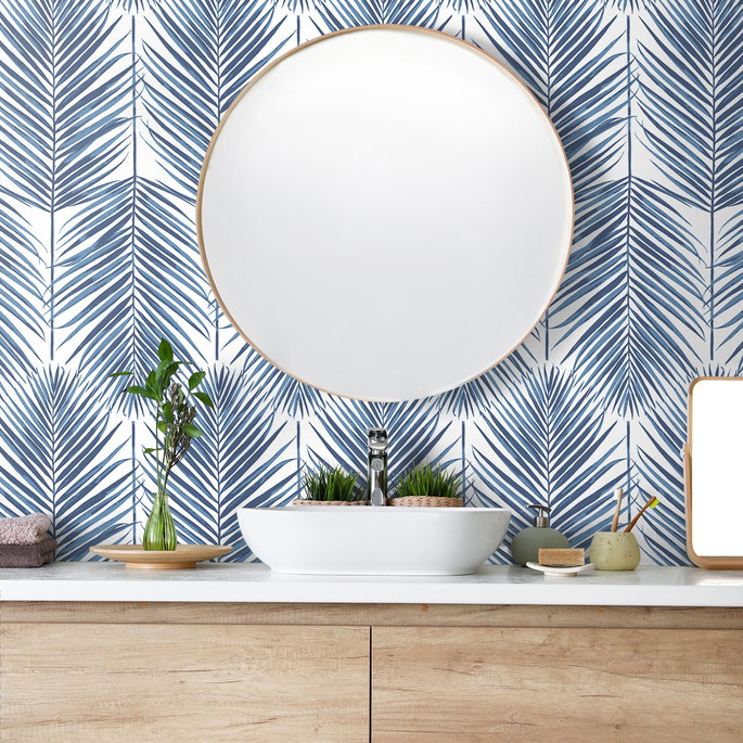 NextWall Peel &amp; Stick Paradise Palms  Coastal Blue Wallpaper image 4 of 5