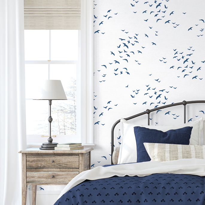 NextWall Peel &amp; Stick Birds in Flight Navy Blue Wallpaper image 4 of 5