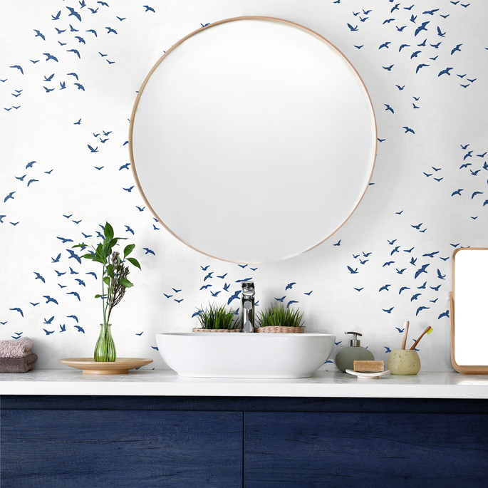 NextWall Peel &amp; Stick Birds in Flight Navy Blue Wallpaper image 5 of 5
