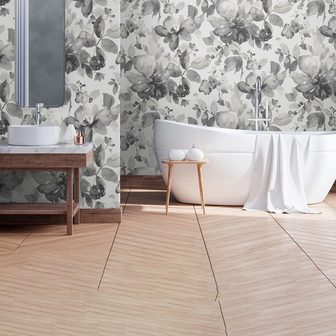 NextWall Peel &amp; Stick Watercolor Flower Inkwell Wallpaper image 3 of 5