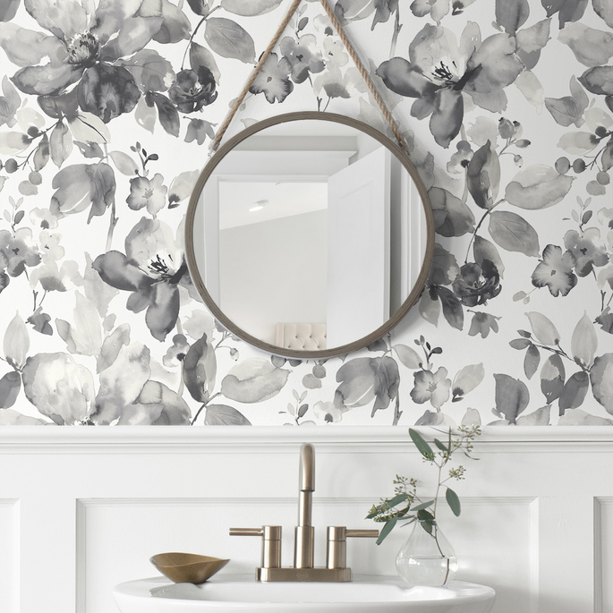 NextWall Peel &amp; Stick Watercolor Flower Inkwell Wallpaper image 5 of 5