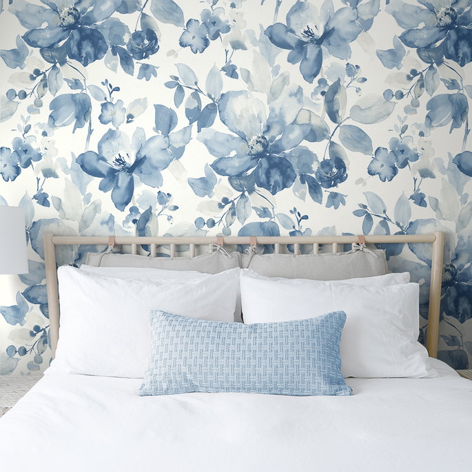 NextWall Peel &amp; Stick Watercolor Flower Bluestone Wallpaper image 2 of 5