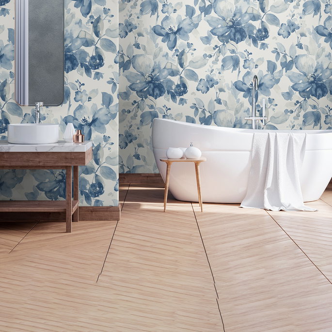 NextWall Peel &amp; Stick Watercolor Flower Bluestone Wallpaper image 3 of 5