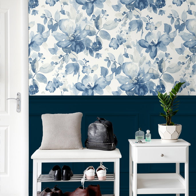 NextWall Peel &amp; Stick Watercolor Flower Bluestone Wallpaper image 4 of 5