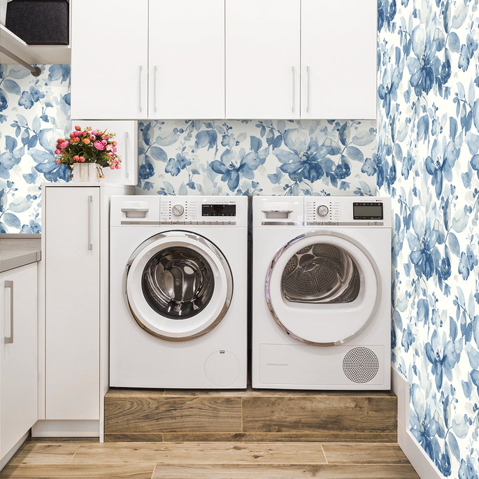 NextWall Peel &amp; Stick Watercolor Flower Bluestone Wallpaper image 5 of 5
