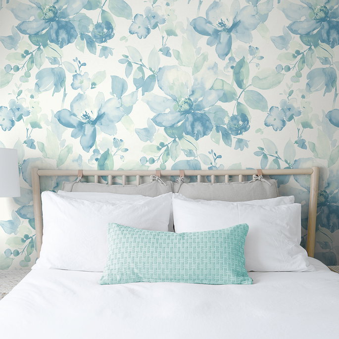 NextWall Peel &amp; Stick Watercolor Flower Seaglass Wallpaper image 2 of 5