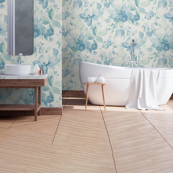 NextWall Peel &amp; Stick Watercolor Flower Seaglass Wallpaper image 3 of 5