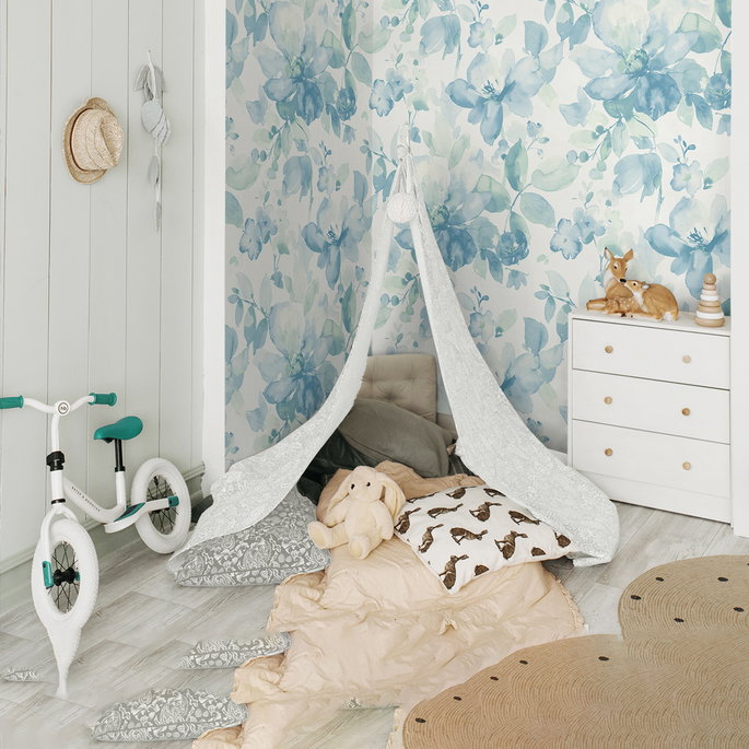 NextWall Peel &amp; Stick Watercolor Flower Seaglass Wallpaper image 4 of 5