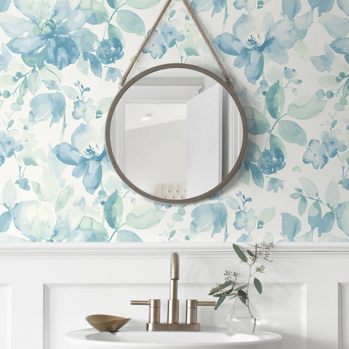 NextWall Peel &amp; Stick Watercolor Flower Seaglass Wallpaper image 5 of 5
