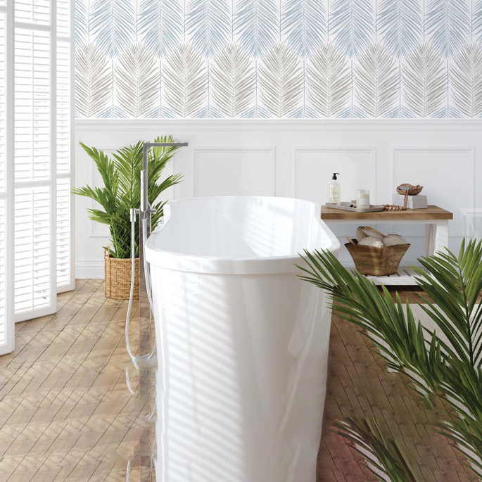 NextWall Peel &amp; Stick Two Toned Palm Blue Mist &amp; Daydream Grey Wallpaper image 2 of 5