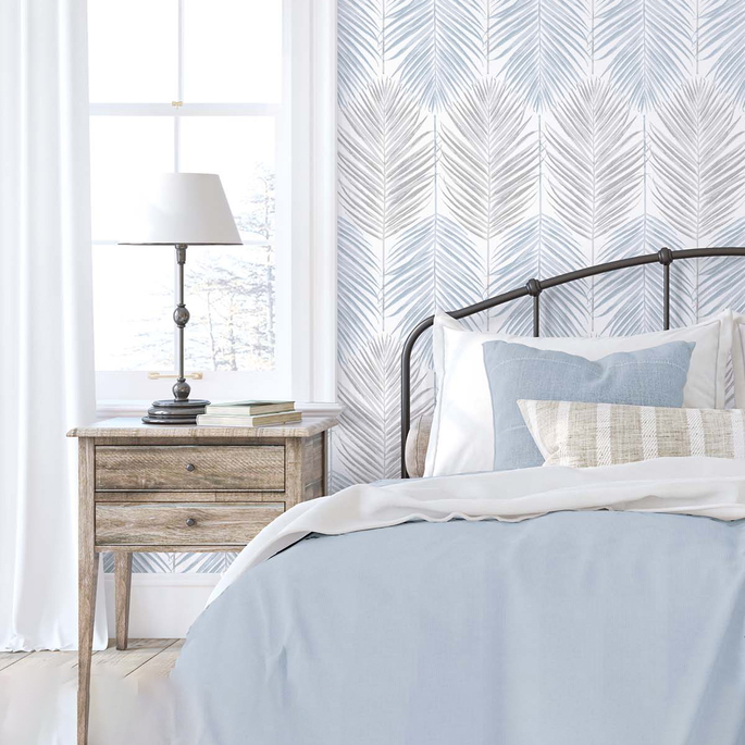 NextWall Peel &amp; Stick Two Toned Palm Blue Mist &amp; Daydream Grey Wallpaper image 3 of 5