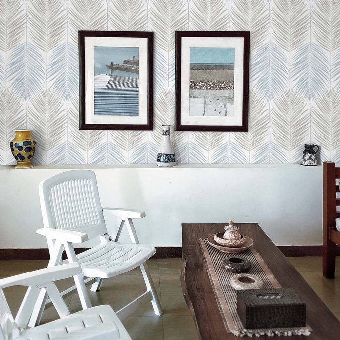 NextWall Peel &amp; Stick Two Toned Palm Blue Mist &amp; Daydream Grey Wallpaper image 4 of 5