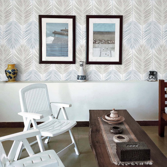 NextWall Peel &amp; Stick Two Toned Palm Blue Mist &amp; Daydream Grey Wallpaper image 4 of 5