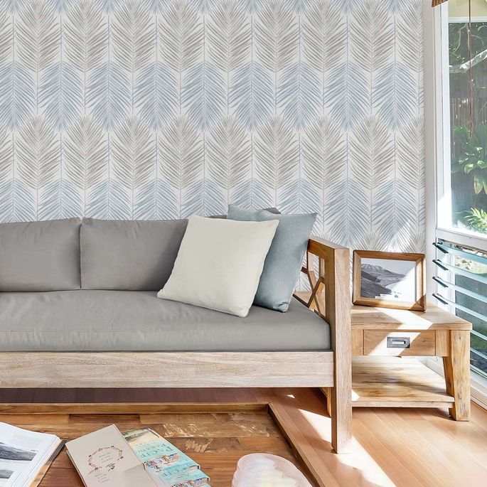 NextWall Peel &amp; Stick Two Toned Palm Blue Mist &amp; Daydream Grey Wallpaper image 5 of 5