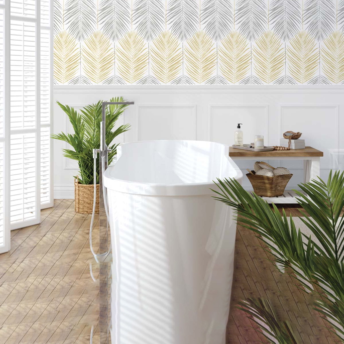 NextWall Peel &amp; Stick Two Toned Palm Wheat &amp; Daydream Grey Wallpaper image 2 of 5