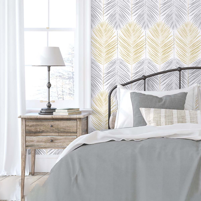 NextWall Peel &amp; Stick Two Toned Palm Wheat &amp; Daydream Grey Wallpaper image 3 of 5