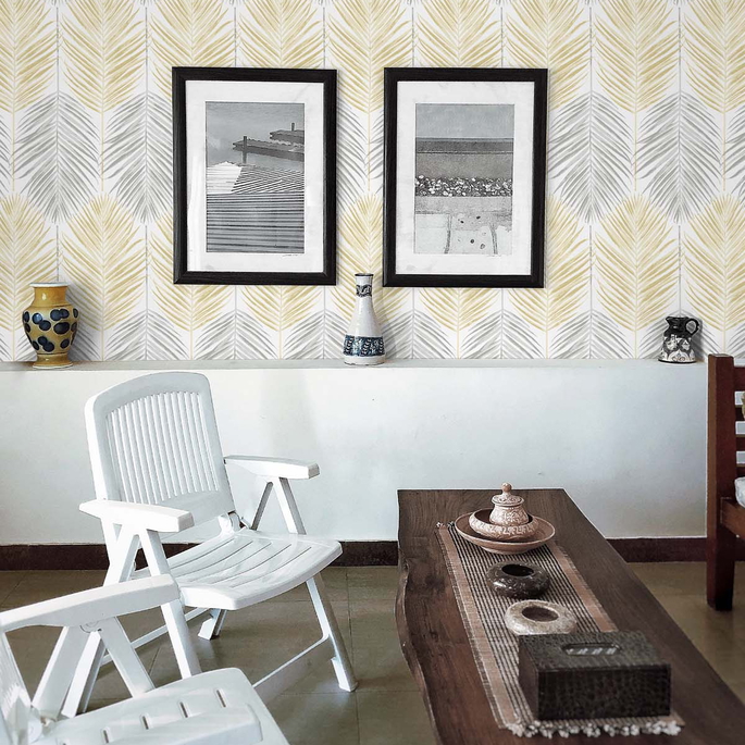 NextWall Peel &amp; Stick Two Toned Palm Wheat &amp; Daydream Grey Wallpaper image 4 of 5