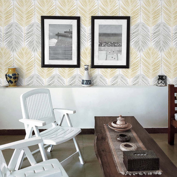 NextWall Peel &amp; Stick Two Toned Palm Wheat &amp; Daydream Grey Wallpaper image 4 of 5
