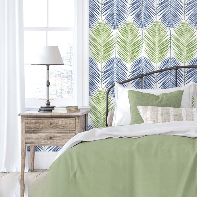 NextWall Peel &amp; Stick Two Toned Palm Coastal Blue &amp; Fern Green Wallpaper image 3 of 5