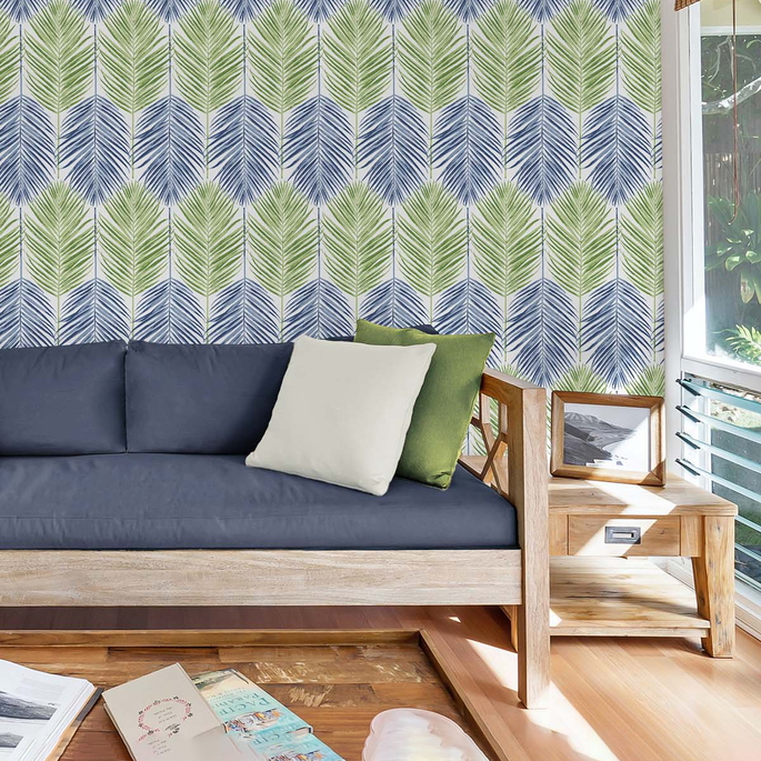 NextWall Peel &amp; Stick Two Toned Palm Coastal Blue &amp; Fern Green Wallpaper image 5 of 5