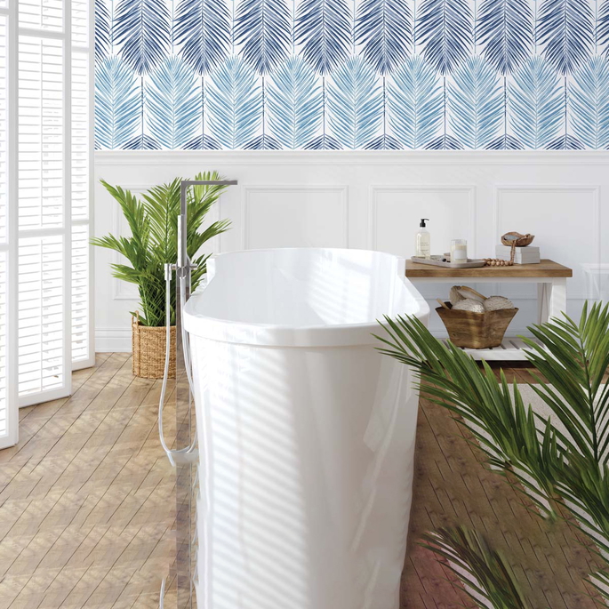 NextWall Peel &amp; Stick Two Toned Palm Blue Lagoon Wallpaper image 2 of 5