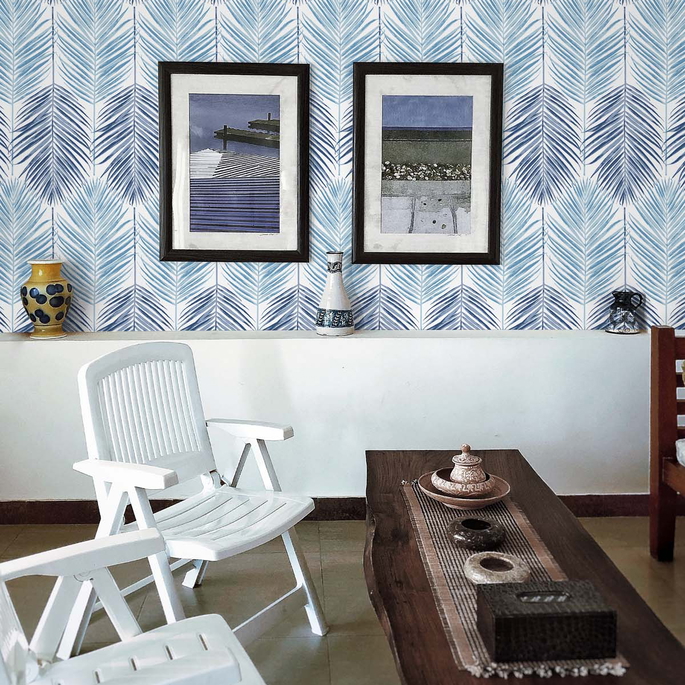 NextWall Peel &amp; Stick Two Toned Palm Blue Lagoon Wallpaper image 4 of 5