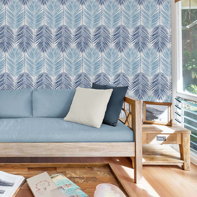 NextWall Peel &amp; Stick Two Toned Palm Blue Lagoon Wallpaper image 5 of 5
