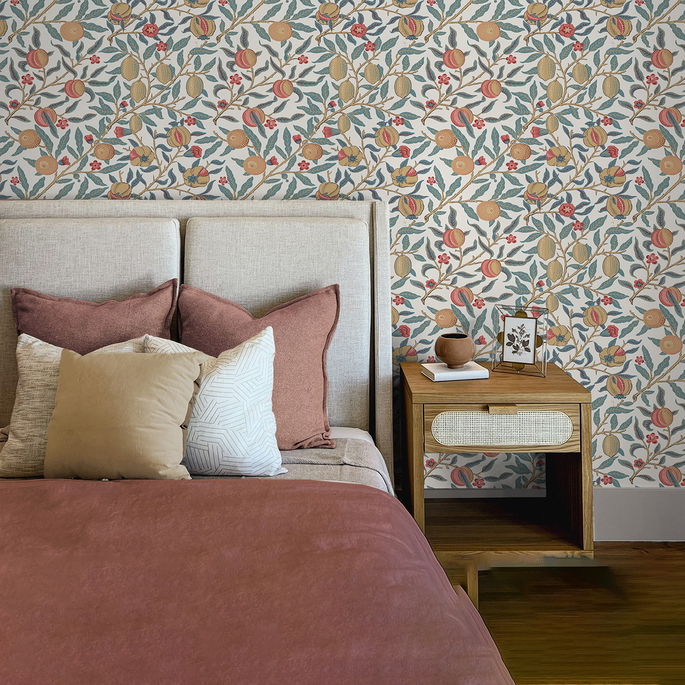 NextWall Peel &amp; Stick Pomegranate Moonstone Blue &amp; Light Ochre Wallpaper image 2 of 5