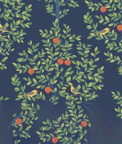 NextWall Peel & Stick Fruit Tree Navy Blue & Greenery Wallpaper