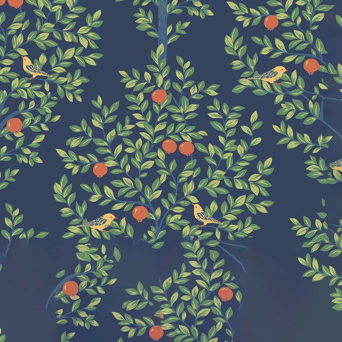 NextWall Peel &amp; Stick Fruit Tree Navy Blue &amp; Greenery Wallpaper image 1 of 5