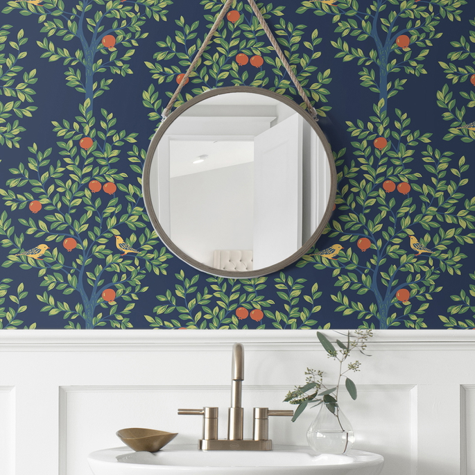 NextWall Peel &amp; Stick Fruit Tree Navy Blue &amp; Greenery Wallpaper image 3 of 5