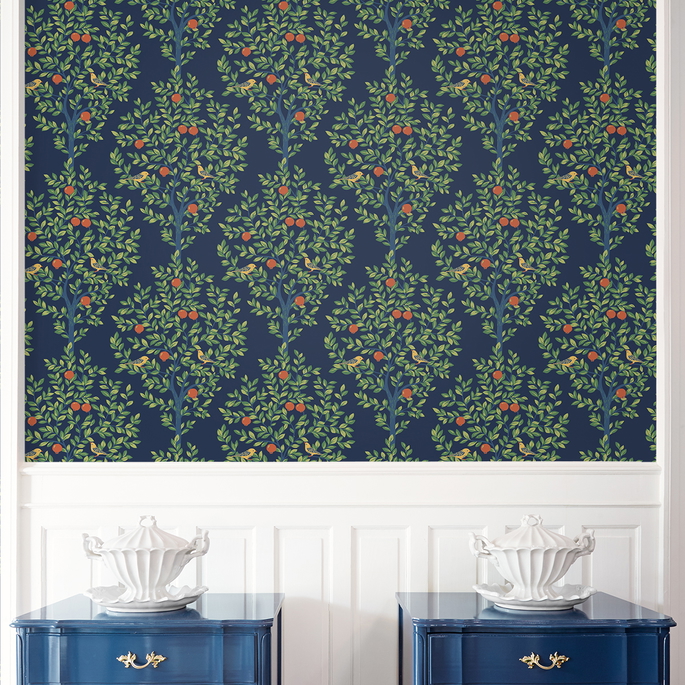 NextWall Peel &amp; Stick Fruit Tree Navy Blue &amp; Greenery Wallpaper image 4 of 5