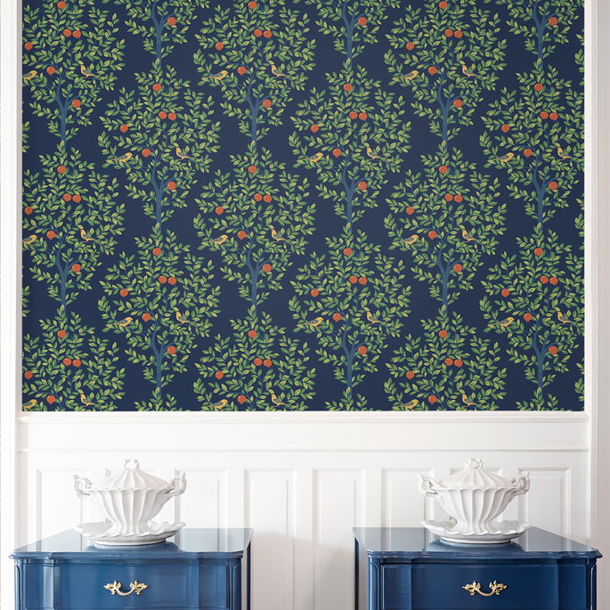 NextWall Peel &amp; Stick Fruit Tree Navy Blue &amp; Greenery Wallpaper image 4 of 5
