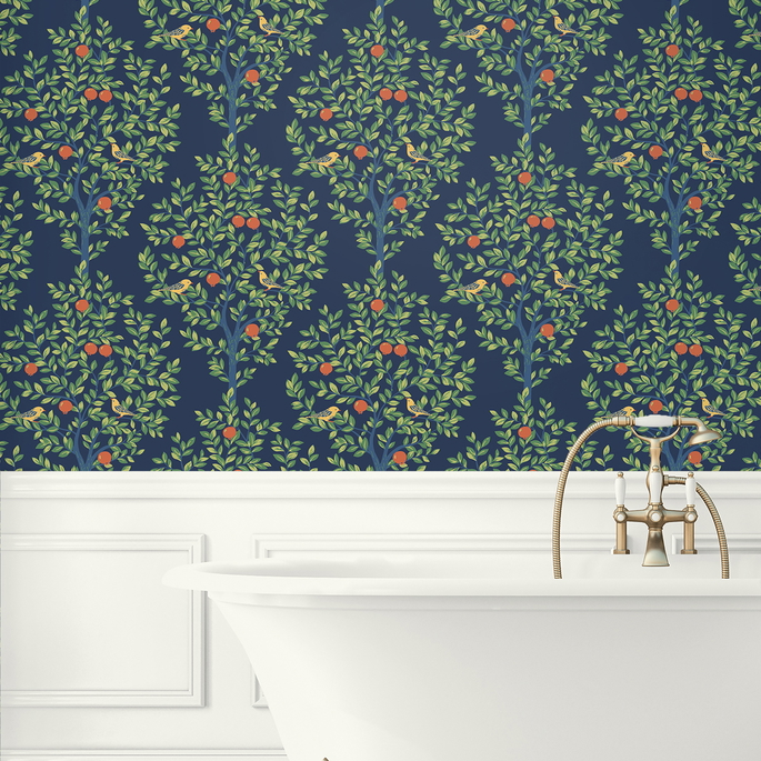 NextWall Peel &amp; Stick Fruit Tree Navy Blue &amp; Greenery Wallpaper image 5 of 5