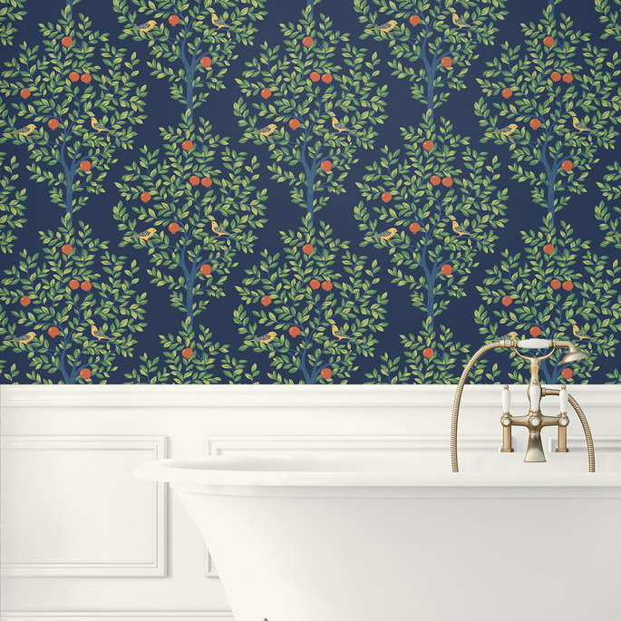 NextWall Peel &amp; Stick Fruit Tree Navy Blue &amp; Greenery Wallpaper image 5 of 5