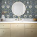 NextWall Peel &amp; Stick Ogee Flora Indigo Dye &amp; Sage Wallpaper thumbnail image 2 of 5