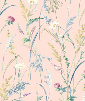 NextWall Peel & Stick Meadow Flowers Lightly Pink Wallpaper
