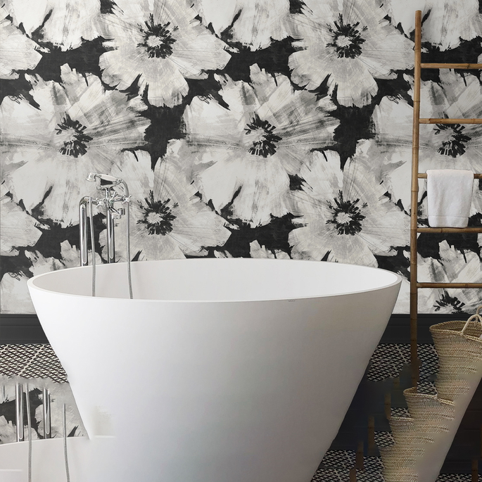 NextWall Peel &amp; Stick Graphic Floral Ebony &amp; Champagne Wallpaper image 4 of 5