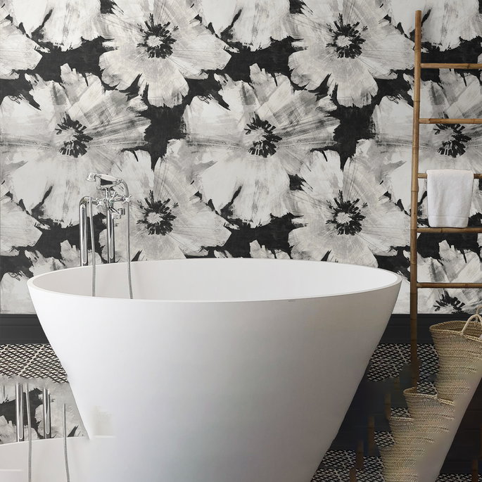 NextWall Peel &amp; Stick Graphic Floral Ebony &amp; Champagne Wallpaper image 4 of 5