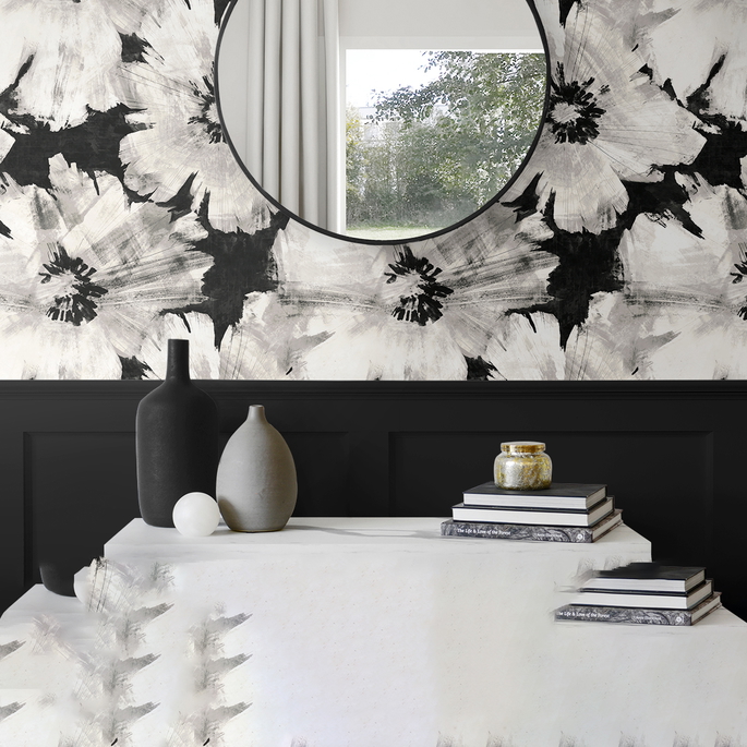 NextWall Peel &amp; Stick Graphic Floral Ebony &amp; Champagne Wallpaper image 5 of 5