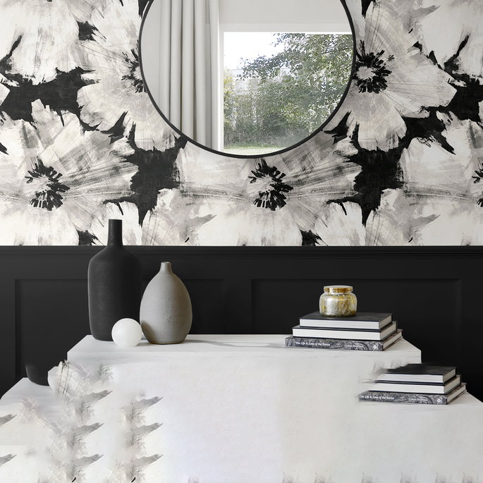NextWall Peel &amp; Stick Graphic Floral Ebony &amp; Champagne Wallpaper image 5 of 5