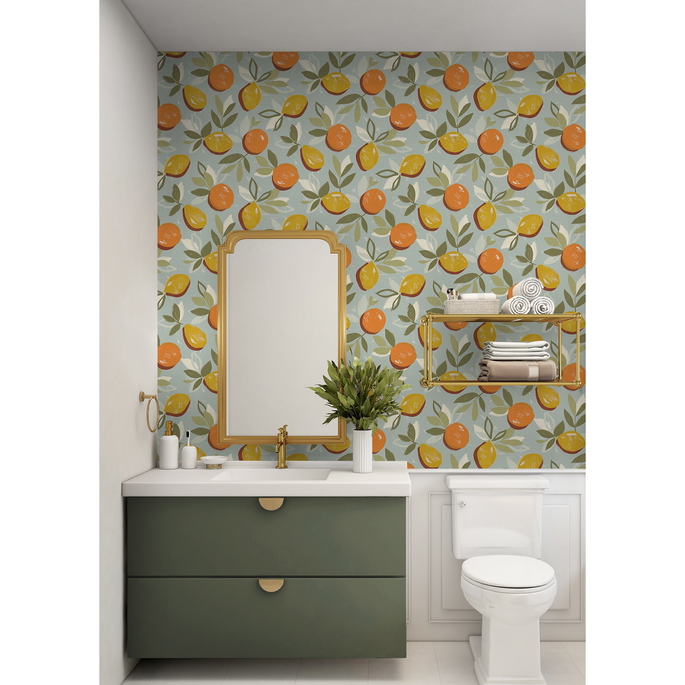 NextWall Peel &amp; Stick Fruit Toss Daydream Grey Wallpaper image 2 of 5