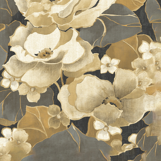 NextWall Peel &amp; Stick Nouveau Floral Ebony &amp; Antique Gold Wallpaper image 1 of 5