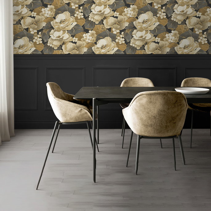 NextWall Peel &amp; Stick Nouveau Floral Ebony &amp; Antique Gold Wallpaper image 3 of 5